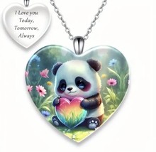 Panda Heart Pendant Necklace New &quot;I Love You Today, Tomorrow, Always&quot; - £3.58 GBP