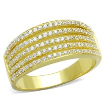 Modern Multi Layer Pave Simulated Diamond Yellow Gold Plated Wedding Bridal Ring - £119.36 GBP