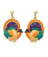 Thanksgiving Turkey Earrings Enamel Post Stud Dangles Rhinestone Jewelry - £19.09 GBP