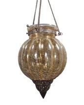 Hanging Lantern Crackle Glass Moroccan Style Candle Holder Lamp - £53.35 GBP