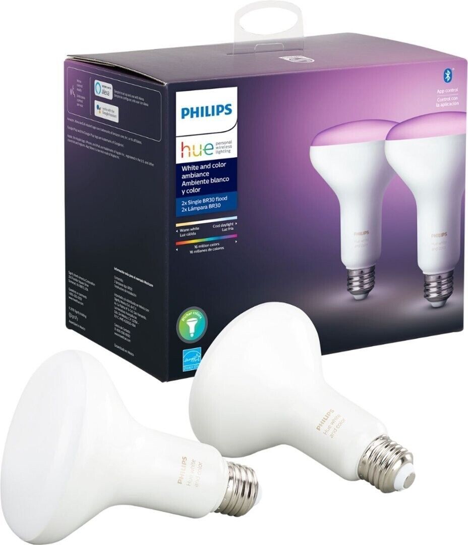 Philips Hue BR30 Bluetooth 85W Smart LED Bulb White & Color Ambiance  (2-Pack) - $153.99