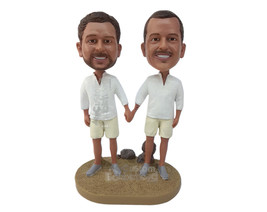 Custom Bobblehead Male couple  holding hands on the beach wearing shirts and sho - £119.61 GBP