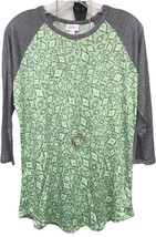 NEW LuLaRoe Medium Green Argyle Diamonds Body &amp; Blue Sleeves Randy Baseb... - $21.77