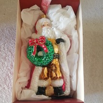 Glassware Art Studio Old World Santa 7&quot; tall. Holding a garland and dove - $35.63