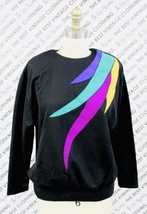 VTG Alicia Women&#39;s Top Black + 80s colors applique Large Petite Pullover... - $29.65