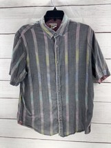 Carbon 2 Cobalt Men Short Sleeve Gray Colorful Striped Button Up Shirt S... - £15.69 GBP