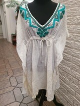 SPIAGGIA DOLCE  Cover Up Natural touquise Embellished  light Boho euc - $22.72