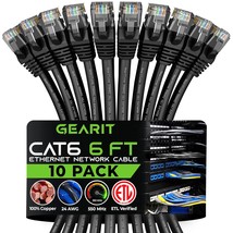 6 ft Cat6 Ethernet Patch Cable 10 Pack Compatible With Computers and Networks Bl - £42.94 GBP