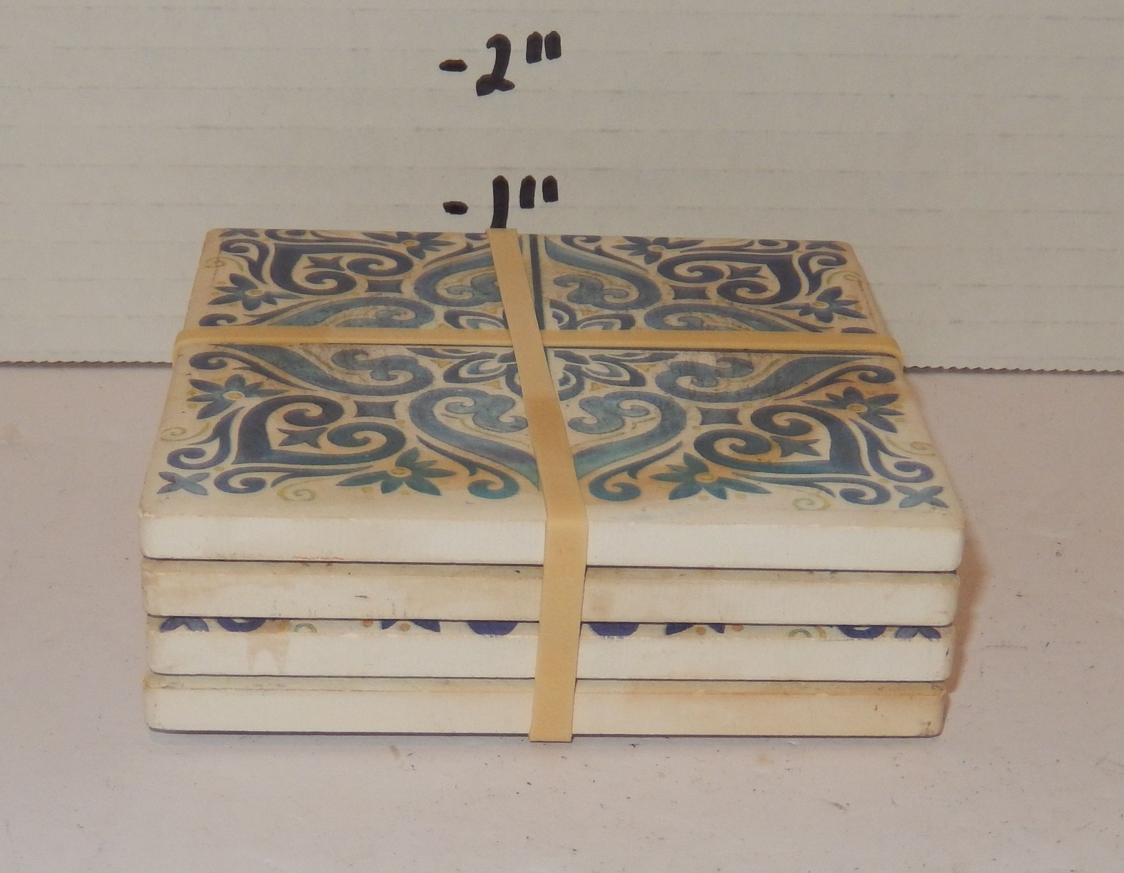 Vintage Porto Blue & White Ceramic Tile Coasters Set of 4 Portuguese Azulejos Item image 3