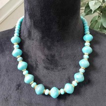 Women&#39;s Fashion Blue Turquoise Stone Beaded Collar Necklace with Lobster Clasp - £22.03 GBP