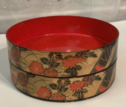 Lot Of 2 Vintage Japanese Black Lacquer Trays, Stackable,, Floral  7.5” X  1.75” - £10.53 GBP