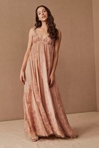 BHLDN Anthropologie Jules Beaded Maxi Dress US Size 10 Peachy Pink Chiffon - $1,881.08 MXN