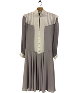 Vintage Casadei Pleated Dress Polyester Lavender Mid-Length Button-up Si... - $89.09