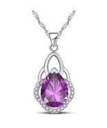 Emma Manor 14k White Gold Plated 5A Pear Shape Cubic Zirconia Pendant Ne... - £45.50 GBP