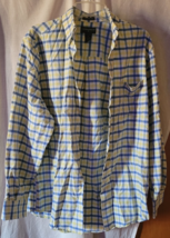 Men's Saddlebred Shirt Size Medium Button-Up Blue Yellow Checkered Long ... - $14.99