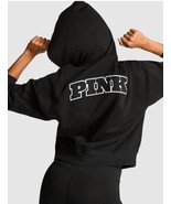 Victoria’s Secret PINK Black Embossed Logo IVY Fleece Campus Full Zip Ho... - $44.55