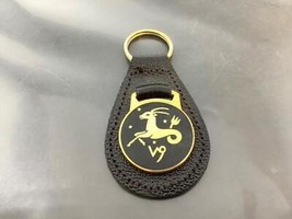 Vintage Zodiac Sign Leather Keyring CAPRICORN ♑️ Keychain Ancien Porte-Clés Cuir - £6.57 GBP