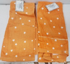 Set Of 2 Same Printed Terry Towels(15x25&quot;)HALLOWEEN,WHITE Stars On Orange,Am,Sp - £7.90 GBP