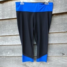 Xersion Fitted Athletic Capri Blue/Black Petite Spandex and Polyester Large - £9.49 GBP