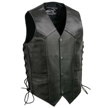 Men&#39;s Motorcycle Vest Black Leather Side Lace Vest EL5315 - $773.81 MXN+