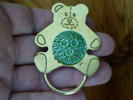 (#E-666) green flower Teddy bear Eyeglass pin pendant ID badge holder love bears - $24.30