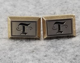 VTG Hickok USA Letter T Monogram Gold Silver Two Tone Cufflinks Mens Accessory - £10.50 GBP