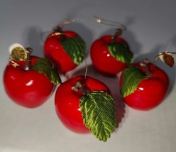 Lot Of (5) Vintage 1&quot; Red Apple Ornaments Made In Taiwan - £12.45 GBP