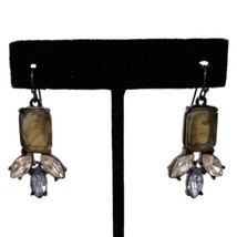 Victorian Art Deco Style Earrings Rhinestone Dangle Fairy Goth Chunky Gunmetal - $17.80