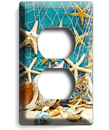 RUSTIC WORN OUT WOOD NAUTICAL SEA SHELLS FISH NET OUTLET PLATE BEACH HOUSE DECOR - $8.99