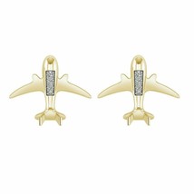 14K Yellow Gold Plated 0.14CT Simulated Diamond Flying Airplane Stud Earring - £43.31 GBP