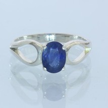 Natural Blue Sapphire Solitaire Handmade Sterling Silver Ladies Ring size 6.75 - £60.17 GBP