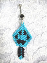NEW BLUE BLACK SEED BEAD WOLF PAW PRINT ON 14G BLACK CZ BELLY RING BARBELL - $5.99