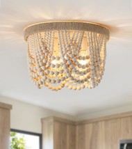 Azmasa Wood Beaded With Hemp Rope Bohemia Flush Mount Ceiling Light, Lig... - $103.96