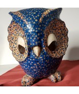 70&#39;s  Hippie Flower Mached stone ware pottery Owl Figurine wide eyed  Cu... - £35.66 GBP
