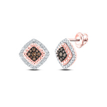 10kt Rose Gold Womens Round Brown Diamond Square Earrings 1/3 Cttw - £456.59 GBP