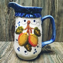 Ceramic Hand Painted Pitcher Mango Fruit Country Kitchen Textured Glazed... - $14.79