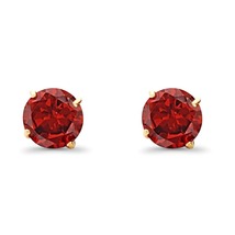 2 Ct Round Cut CZ 7MM Red Ruby Solitaire Stud Earrings 14K Yellow Gold Finish - £15.94 GBP