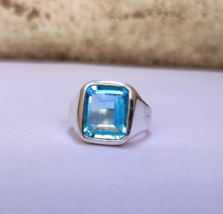 5Ct Corte Esmeralda Natural Aguamarina Azul 14K Bañado en Oro Blanco Anillo para - £74.26 GBP