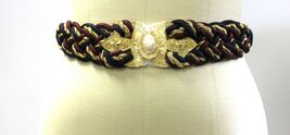 Vintage Doncaster Braided Navy Gold Pearl Buckle Women 80s NWT SML Stretchy - $29.65