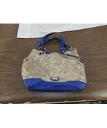 Alfred Dunner Women&#39;s Purse/Handbag Floral Design Tan &amp; Blue Button Clas... - $14.57 CAD