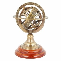 Brass Armillary Sphere Astrolabe On Wooden Base Maritime Nautical &amp; Collectible - £20.55 GBP