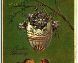 Decorated Egg Baby Chicks Violets Easter Greetings Gilt 1908 DB Postcard F8 - £7.74 GBP