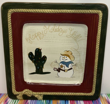 Happy Holidays Y&#39;all! Sonoma Happy Trails Cowboy Snowman Appetizer Plate... - £10.24 GBP