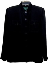 Lauren Ralph Lauren Blazer Jacket Womens 6 Black Rayon Mandarin Collar Lined 90&#39; - £25.69 GBP