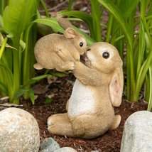 Playful Mom And Baby Rabbit Figurine - £30.85 GBP