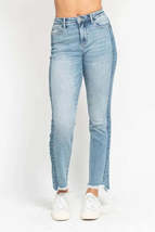 Judy Blue Full Size Vintage Wash Side Panel Detail with Fray Hem Slim Pl... - $60.00+
