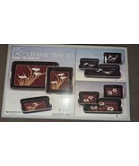 Vtg Japanese Black Lacquer Ware Nesting 3 Piece Tray Set Floral Gold Tri... - $68.23 CAD