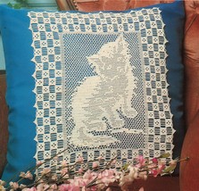 Cat &amp; Friend Mat Kitten Pillow Blanket Table Runner Bird Curtain Crochet... - $11.99