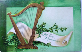 St Patrick&#39;s Day Postcard Harp Let Erin Remember Ellen Clapsaddle 1909 Int Arts - £11.75 GBP