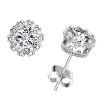 Crystals by Swarovski Crown Stud Earrings White Gold Overlay 2 C.T.W.  New - £35.00 GBP